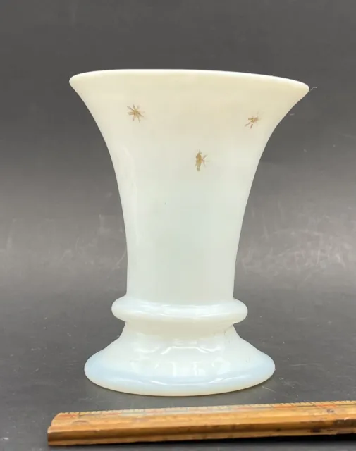 Victorian Milk Glass Vase Hand Painted Blown Glass Pontilled