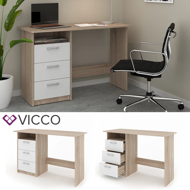 Bureau ARIAN VICCO Blanc - 130x60x75 Cm - Avec étagère Et Tiroir - Neuf En Colis
