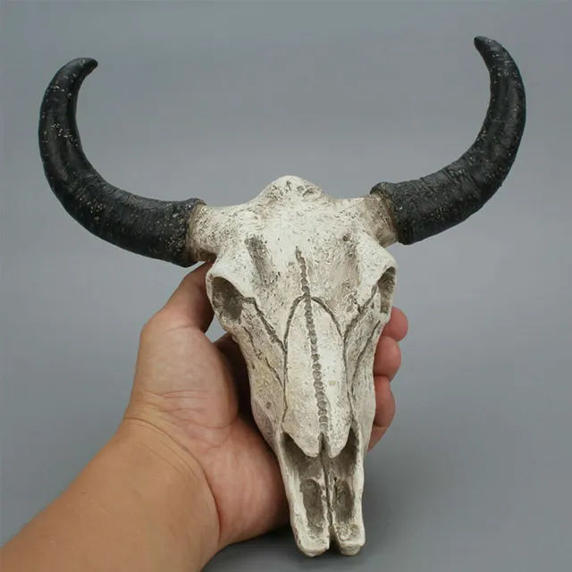 Resin Wall Mount Steer Bull Horn Head Sculpture Copper Faux Cow Skull Decor