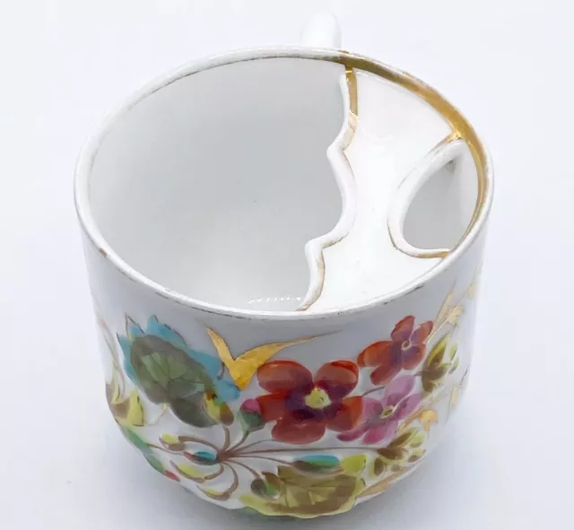 Vintage Floral Moulded Porcelain Mustache Cup Hand Painted Right Handed Germany