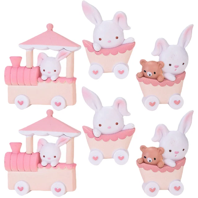 2 set di figurine del treno di coniglio Ornamento coniglietto Bunny Model