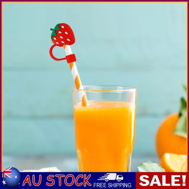 Cartoon Straw Cover Reusable Silicone Straw Caps for 5-10mm (Strawberry Red)