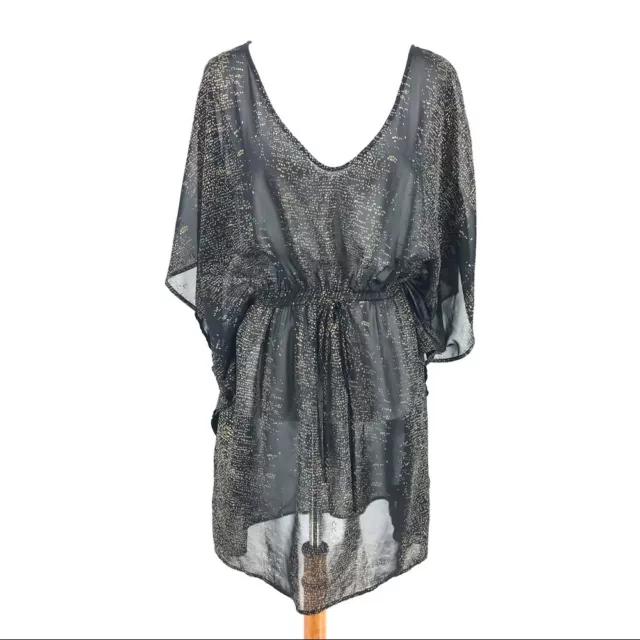 Women's Patterson J. Kincaid Black Gold Printed Beach Swim Cover Up sz L