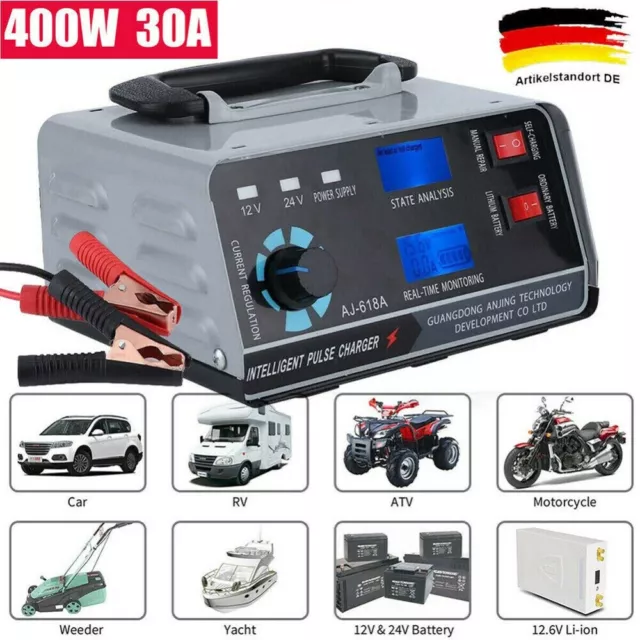 400W 30A Auto Intelligente Batterieladegerät 12/24V KFZ LKW Batterie Ladegerät *