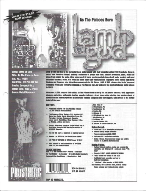 LAMB OF GOD Rare VINTAGE 2003 PROMO TRADE AD Poster for Palaces CD MINT 8.5x11