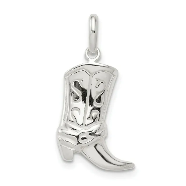 Sterling Silver 925 Polished Cowboy Boot Charm Pendant 0.87 Inch