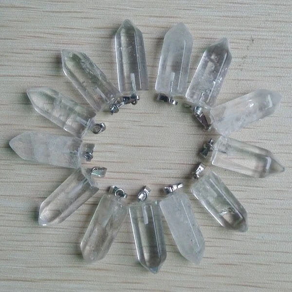 Wholesale 50pcs Natural Stone White Crystal Hexagonal Pillar Pendants Jewelry