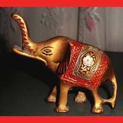 Vintage Brass Small Elephant Figurine Statuette Mid Century