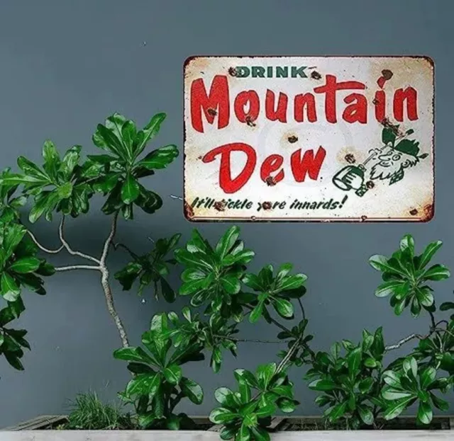 Porcelain Look Drink Mountain Dew Soda Vintage Retro Metal Tin Sign Home Coffee