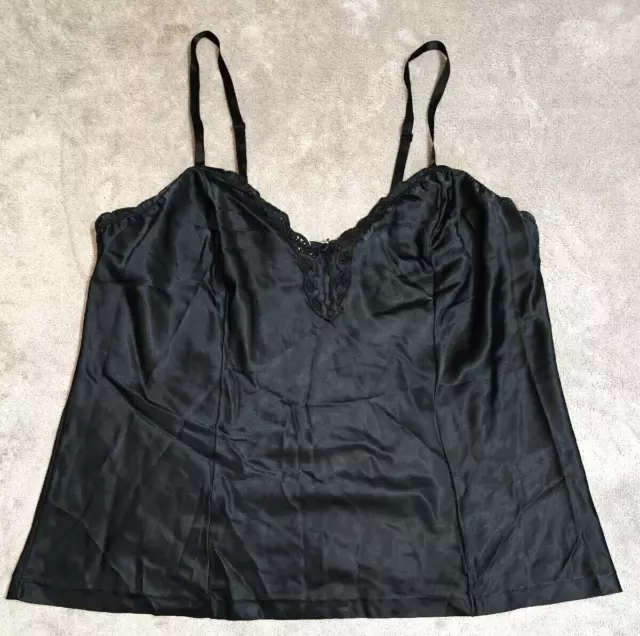 Vintage 70s/80s Barbizon Satin Remarque Camisole Black Lace Medium Lingerie Top