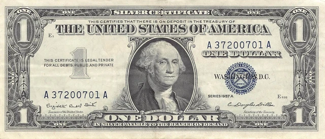 1957-A Silver Certificate $1 Blue Seal Dollar Bill (PM114)