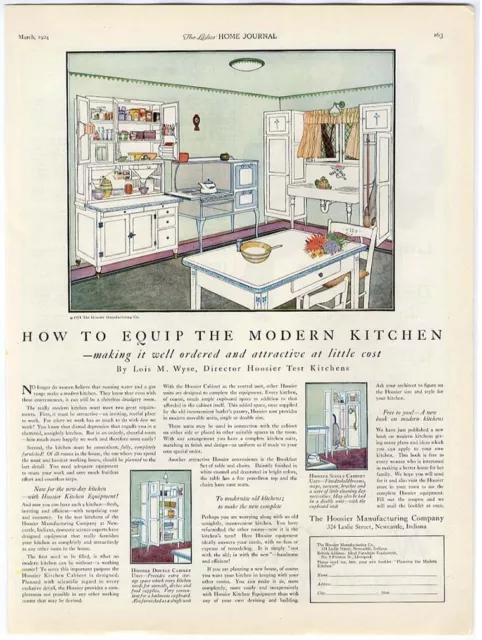 HOOSIER Cabinet 1924 Ad Cozy Vintage KITCHEN Food Storage Stove