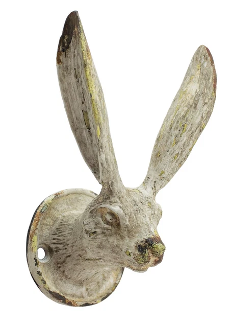 Rabbit Ears Hare Wall Hook Cast Iron Coat Towel Cap Leash Hanger Antique White