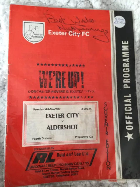 1976/7 Exeter City V Aldershot Souvenir Edition. Signed By Nicky Jennings