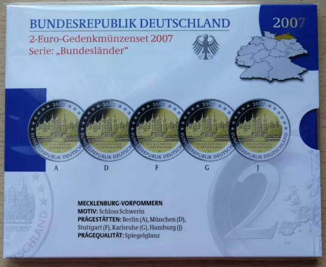 BRD: 2 Euro-Gedenkmünzen-Set "Bundesländer" 2007 (OVP / polierte Platte / PP)!