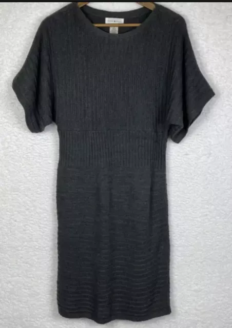 London Style Women's Sweater Dress Sz M Dark Gray Pullover Dolman Sleeve Sheath