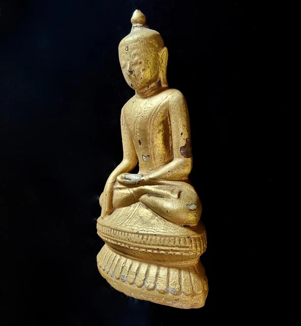 Antique 19th Century Buddha Statue Gold Gilded Alabaster Sculpture Collectible 3