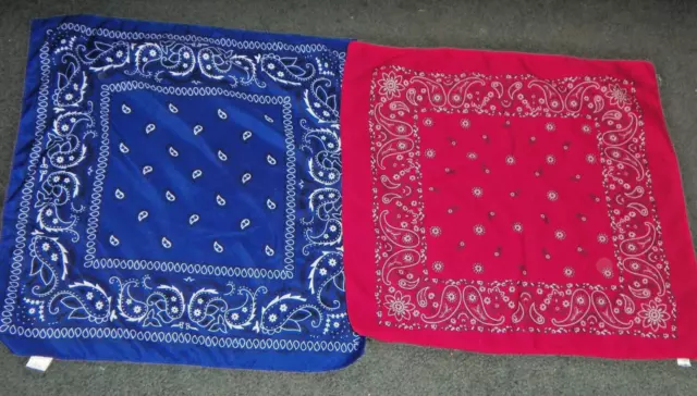 Unbranded Lot of 2 Blue & Red Paisley Bandanas Handkerchiefs Scarf