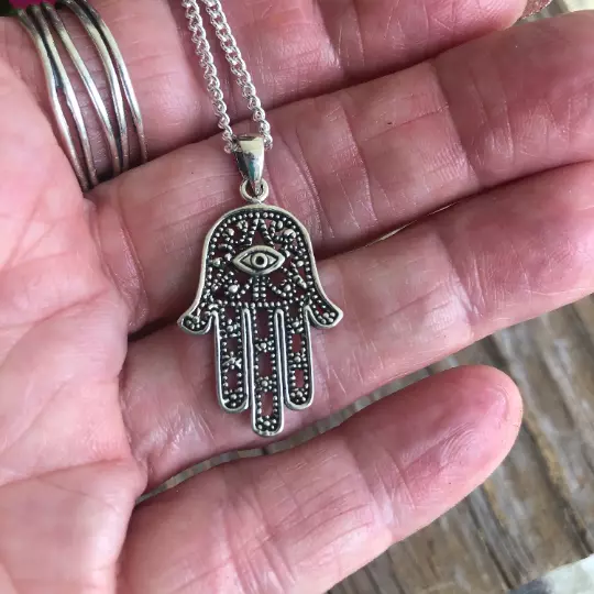 Hamsa with Evil Eye 925 Sterling Silver Pendant  Hand of Fatima, Spiritual