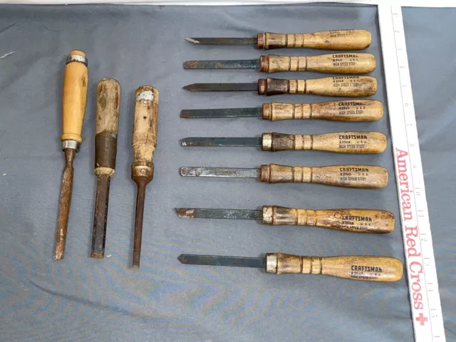 Lot 11 Wood Turning LATHE CHISEL Set CRAFTSMAN High Speed Professional 9" - 10"