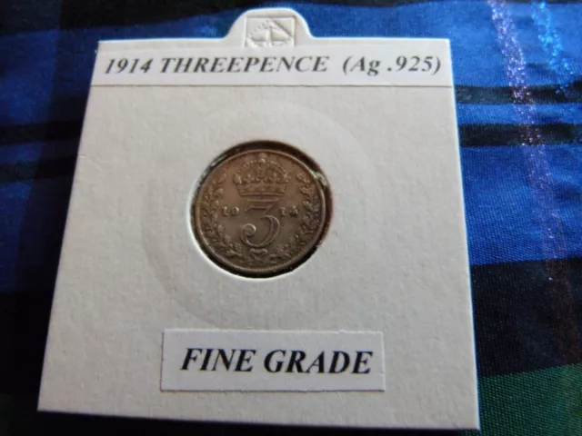 FINE? 1914 THREEPENCE (Silver .925)  George V pre 1920