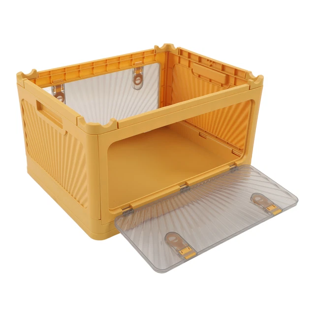 (L)Stackable Storage Bin Large Capacity Space Saving 3 Doors Folding Plastic