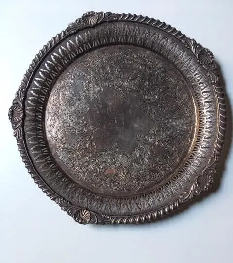 Vintage "Rideau Plate" Silver Plated Round Engraved Round Serving Tray 9 1/2"