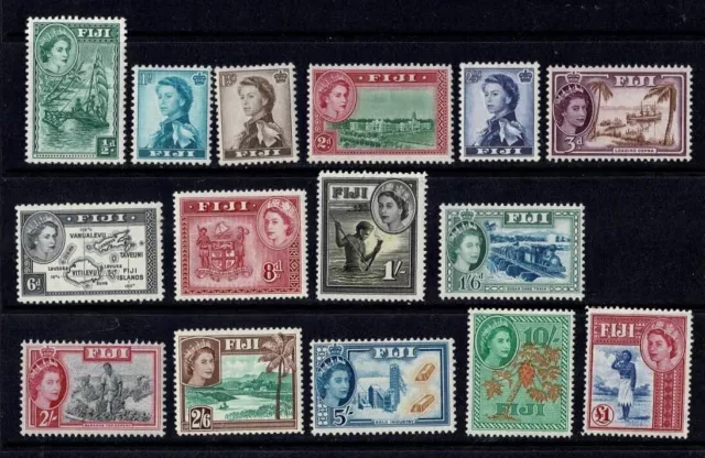 Fiji 1954 Queen Elizabeth Ii Definitives Part Set 15 To £1 Unchecked Varieties