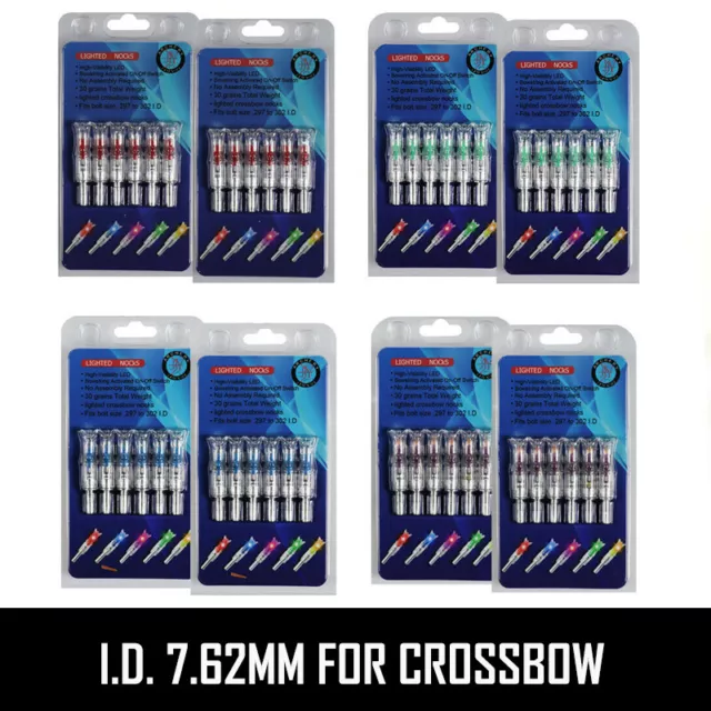 Lot 2 Packs (6Pcs/Pack) Lighted Nock 4 Color Long Time I.D. 7.62mm For Crossbow