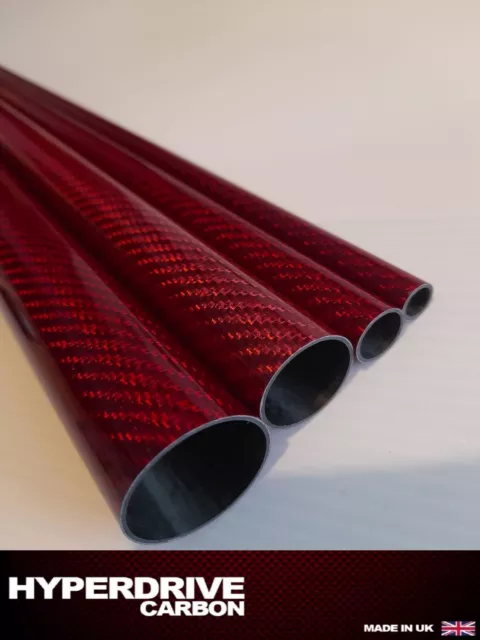 Carbon Fibre Tube 500mm Length Different Diameters Gloss Twill Red UK Supplier