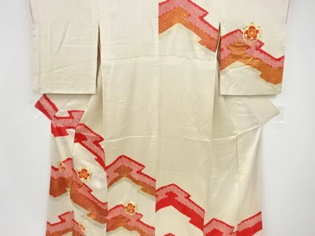 37421# Japanese Kimono / Antique Kimono / Shibori / Embroidery / Ume & Kikko