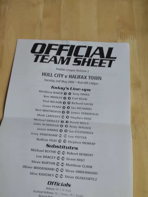 1999/2000 Hull City V Halifax Town - Reserves Pontins League