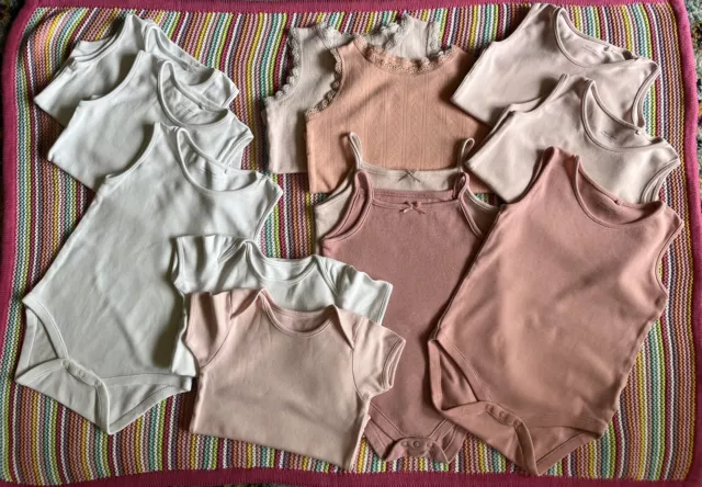 Baby Girl 12-18 Months Vest Bundle Strappy Pointelle Short Sleeve Pink White