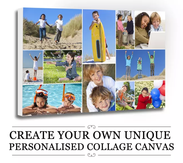 Your Photo WATERPROOF LACQUERED PERSONALISED COLLAGE CANVAS A4 A3 A2 A1 A0 18MM