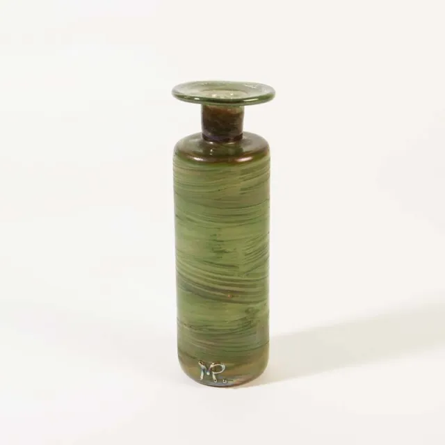 Studioglas Lampenglas Pavel Molnar Vase hoch grün groß Kragen signiert
