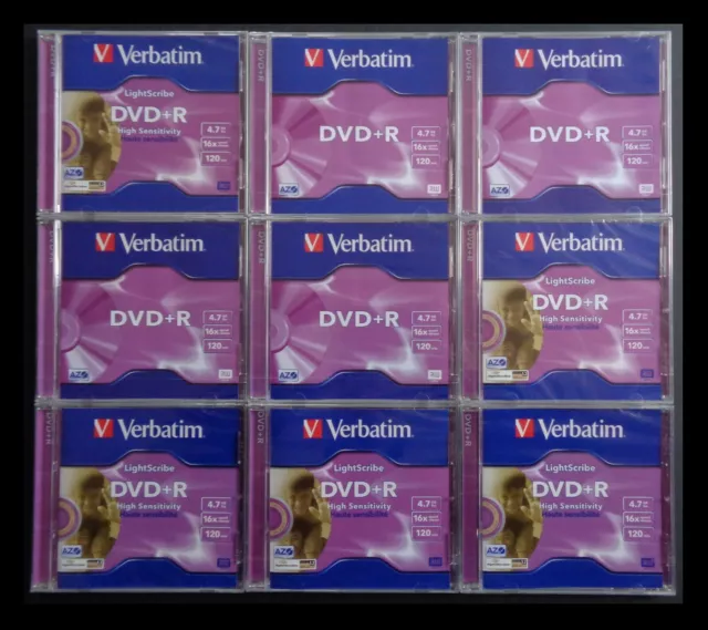 Lot de 9 DVD+R Verbatim - 4,7 GB - 16x - 120mn. - 9 boîtiers neuf sous blister