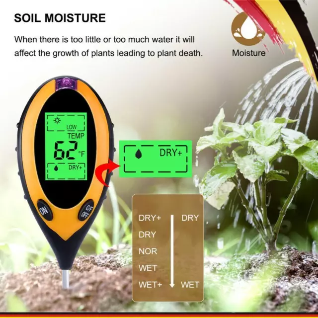 4 in 1 PH Wert Messgerät Bodentester Bodenmessgerät Lichtmesser Feuchtigkeit