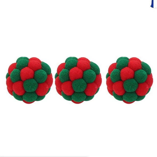 3pcs Plush Colorful Cat Toy Funny Interactive Bell Bouncy Ball (Christmas) fr