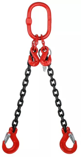 Grade 80 2 Leg 8mm Chain Sling 2.8 tonne Lifting Rigging Latch Hook 1-6mtr