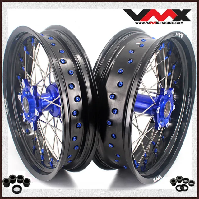 VMX 17" Cast Supermoto Wheels Fit Husaberg FE FC 250 350 450 04-14 Blue Nipple