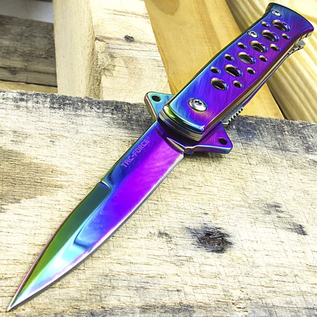 7" TAC-FORCE TITANIUM RAINBOW SPRING ASSISTED FOLDING POCKET KNIFE EDC Open