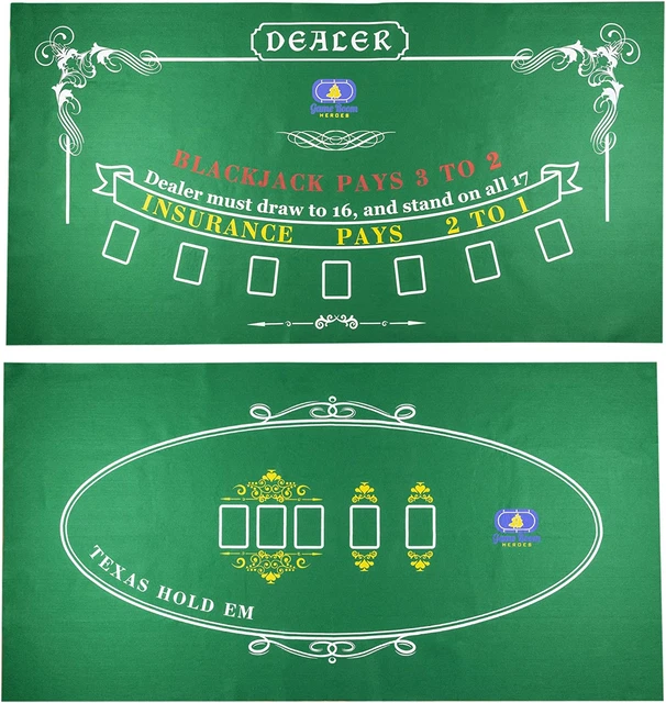 Tabletop Casino Felt Layout for Texas Holdem Poker and Blackjack - Premium Profe