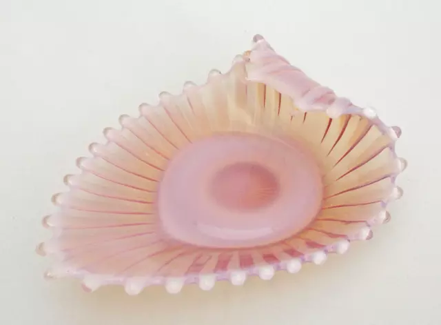 Fostoria Heirloom Opalescent Pink Ribbed Curved Glass Dish - Excellent
