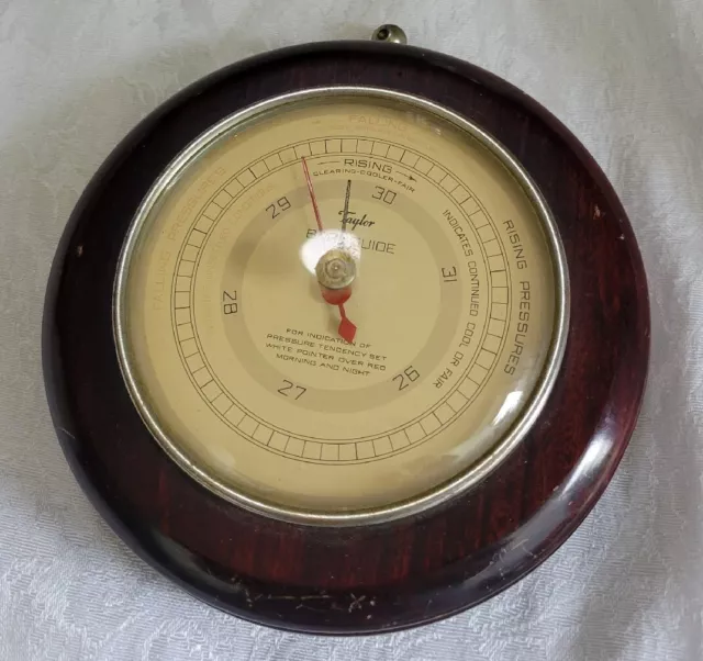 Vintage MCM Taylor Barometer Wood Glass Wall Mount 6" Diameter Baroguide USA