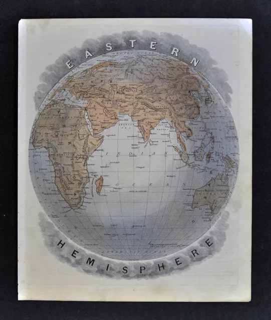 c 1882 Cowperthwait World Map x 2 Western Eastern Hemispheres 3D Physical Globes