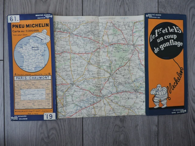 Carte Routière Ancienne Michelin Années 1920 – Paris Nord Et Sud – France