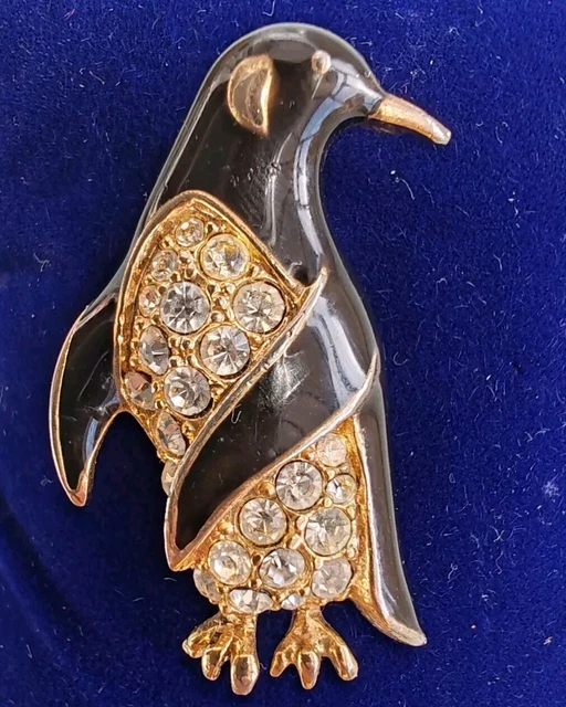 Broche Vintage Rhinocéronite (strass) En Forme De Manchot - Neuf Sans Emballage, Cadeau Bijou