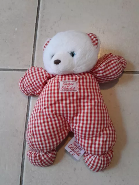 Doudou Peluche Ours Tartine Et Chocolat- Vichy Rouge