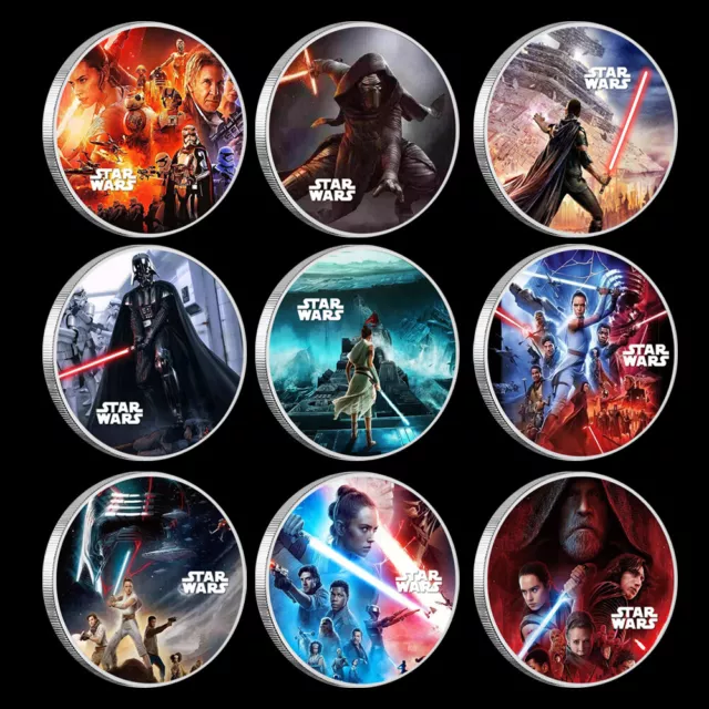 9 Stück Star Wars Silbermünze Set Medaillon - US-Film - 2023 Geschenk