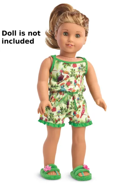 NEW American Girl Lea's Rainforest Dreams Pajamas for 18" Dolls ~Romper Slippers